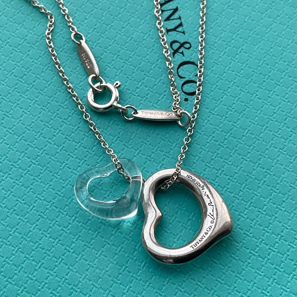 Tiffany Elsa Peretti double heart, Silver and Rock Crystal hearts necklace - Picture 1 of 7